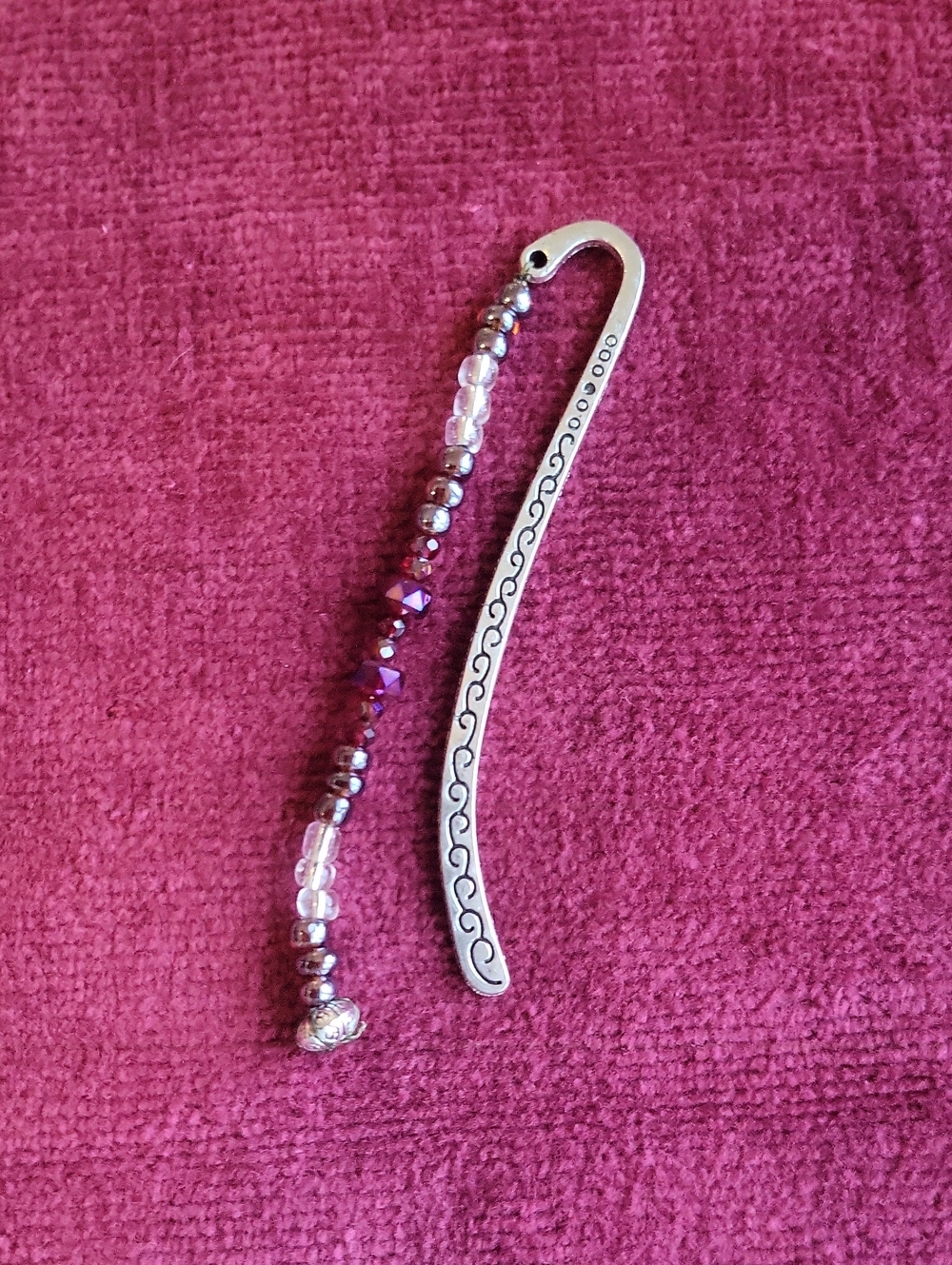 Beaded Purple and Silver Bookmark with Decorative Metal Hook
